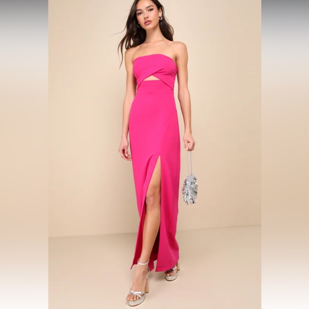 Extravagant Persona Fuchsia Strapless Cutout Column Maxi Dress Lulus Size Small